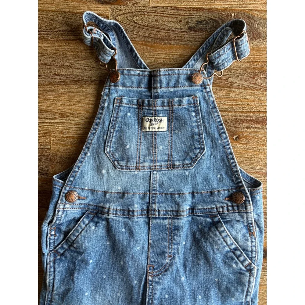 OshKosh B'gosh Kids Blue Polka Dot Denim Bib Overalls Size 5T Medium Wash